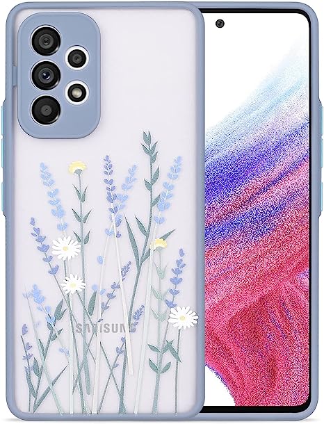 Ownest Compatible with Samsung Galaxy A53 5G Case, Flower Clear Pattern Frosted PC Back 3D and Soft TPU Bumper Protective Silicone Shockproof Case for Samsung A53 5G-Flower