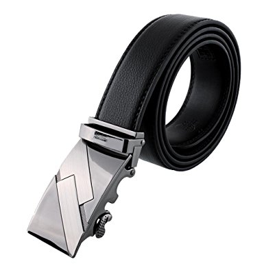 Men’s Leather Belts Automatic,Removable Buckle freely trim 120cm Black