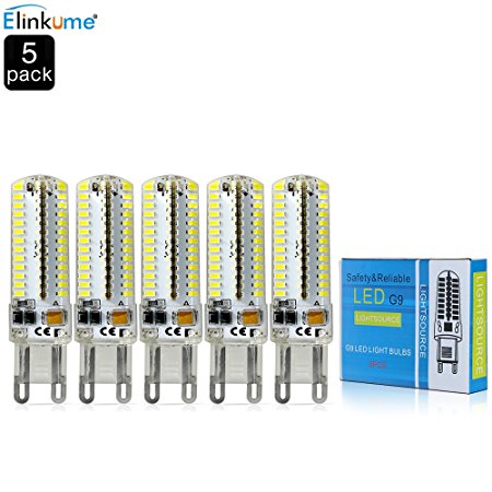 ELINKUME 5 x 7W Super Bright G9 104*3014 SMD LED Energy Saving Bulbs Cool White(6000K)AC200-240V