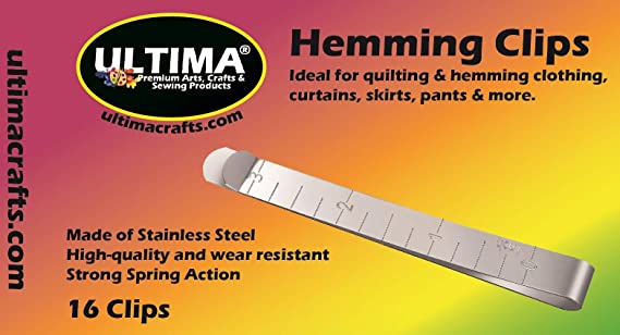 Ultima Stainless Steel 3" Ruled Hemming Clips - (16) Corrosion Resistant Stainless Steel Clips with Engraved Measuring Ruler– Ideal for, Hemming, Quilting, Fabric Binding.