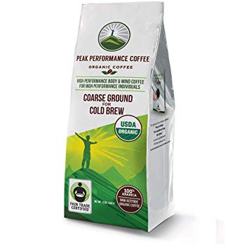 Peak Performance Coarse Ground Coffee For COLD BREW. No Pesticides, Fair Trade, GMO Free, Full Of Antioxidants! USDA Certified Organic