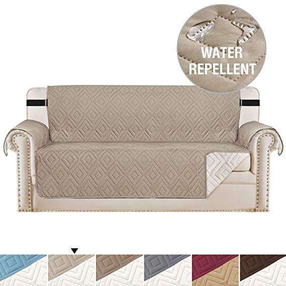 H.VERSAILTEX Sofa Covers Sofa Slipcover Reversible Couch Cover for Dogs, Faux Cotton Furniture Sofa Protector with 2" Strap/Hook, Machine Washable 75'' X 110'' for 3 Seater Sofa (Khaki/Beige)