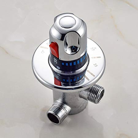 Rozin Solid Brass G1/2 Thermostatic Mixing Valve for Shower System Water Temperature Control, Chrome (RA02)