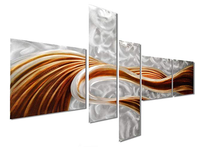 Pure Art Caramel Desire Contemporary Metal Artwork - Large Modern Abstract Wall Art Decor Sculpture - Set of 5 Panels 69” x 40”