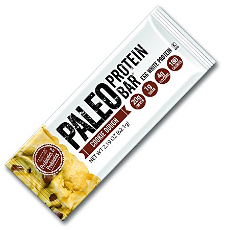 Paleo Protein Bar® Chocolate Chip Cookie Dough 8 Bars (186 Cal 20g Egg White Protein 4 Net Carbs (Gluten-Free)