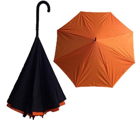 RainAide Reverse Umbrella (Orange). Windproof, 47" Super Large, Double Layered