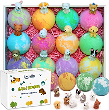 Bath Bombs for Kids with Toys Inside for Girls Boys - Bulk 4.2 Oz 12 PCs Bubble Bath Fizz Balls Gift Set with Surprised Puppy Toy, Gentle and Kids Safe for Easter Eggs Stuffers Christmas Birthday