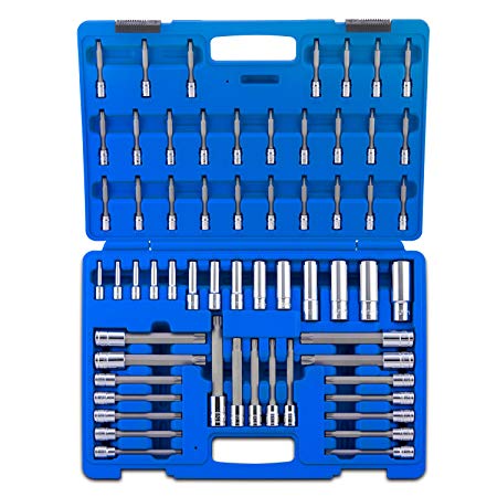 Neiko 10287A Extra Long Torx Bit Socket and Deep External Torx Socket Set | 60-Piece Set | S2 and Cr-V Steel