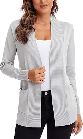 Urban CoCo Women's Lightweight Open Front Knit Cardigan Sweater Long Sleeve with Pocket