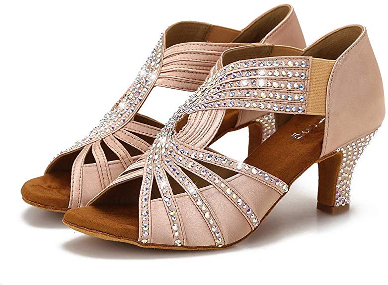 Swarovski Rhinestones Ballroom Dance Shoes Women Latin Salsa Practice Wedding Indoor Shoes 2.5in Heels YT05