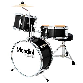 Mendini by Cecilio 13 inch 3-Piece Kids/Junior Drum Set with Throne, Cymbal, Pedal & Drumsticks (Black Metallic)