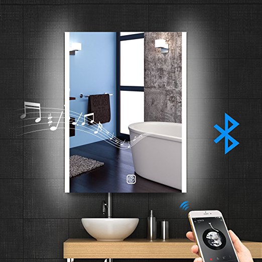 24" X 32" LED Bluetooth Bathroom Mirror Wall Mounted Light Bathroom Antifogging Slivered Mirror with Touch Button