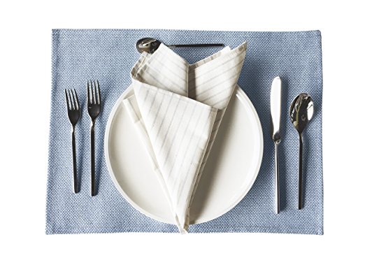 Eco Luxury Cotton Placemats | Eco Friendly Upcylced Cotton and Denim | Blue, Set of 4 | Reusable Placemat | Perfect for Everyday Use and Special Occasions, 14 x 20 inches.