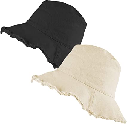 Bucket-Hat-Distressed Washed-Cotton Summer-Sun-Hat Solid Wide Brim Fisherman Cap (Size: 7 1/8)