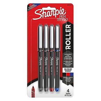 SHARPIE Assorted Roller Ball Pen |Smudge Proof Ideal for Regular Office Usage |Stationery Items | Needle Point (0.5mm) |Pack of 4