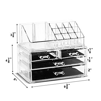 Felicite Home Makeup Cosmetic Organizer Conceal/Lipstick/Eyeshadow/Brushes in One place Storage Drawers, Clear, Medium,NEWEST EDITION UPGRADED BOTTOM DRAWER SIZE , 2 Piece Set