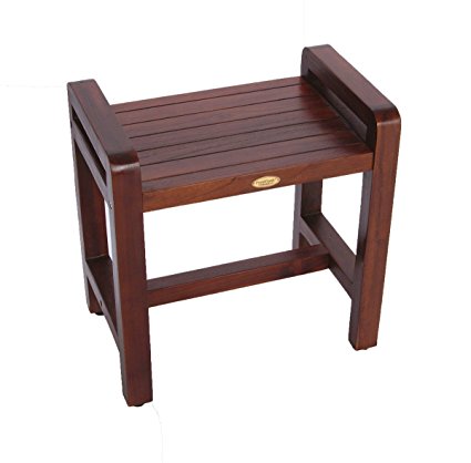 Classic 18" Teak Shower Bench with LIFTAIDE ARMS- ADUSTABLE HEIGHT FOOT PADS- Home Health Medical Bench Features-Sitting, Shaving, Display, Storage