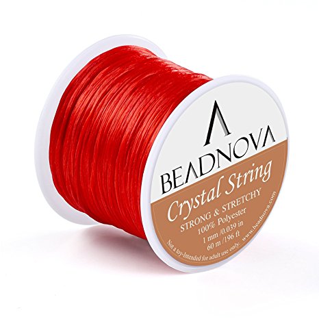 BEADNOVA 1mm Elastic Stretch Polyester Crystal String Cord for Jewelry Making Bracelet Beading Thread 60m/roll (Red)