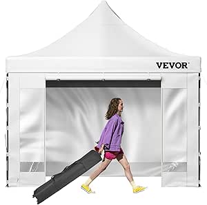 VEVOR Pop Up Canopy Tent, 10x10 ft Outdoor Canopy with Removable Sidewalls and Wheeled Bag, Instant Portable Shelter, UV-Resistant Waterproof Gazebo Patio Tents for Parties, Camping, Commercial, White