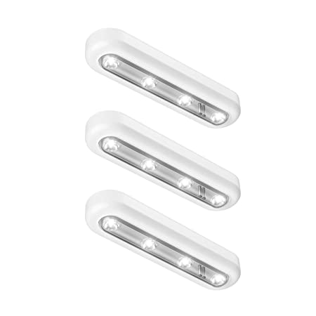 OxyLED Tap Closet Lights, One Touch Light, 4-led Touch Tap Light, Stick-on Anywhere Push Light, Cordless Touch Sensor LED Night Light, Battery Operated Stair Safe Lights, 180 Rotation, 3 Pack