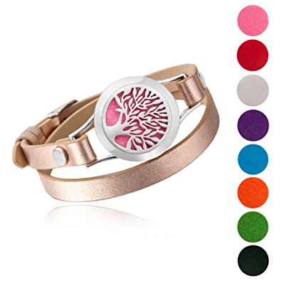 25Mm Aromatherapy/ Essential Oil Diffuser Locket Bracelet Leather Band With 8 Color Pads