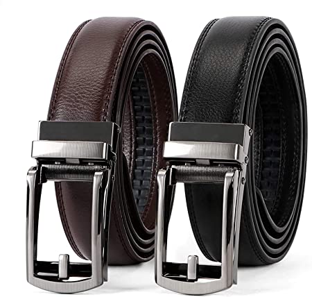 JASGOOD 2 Pack Leather Ratchet Dress Belt for Men Perfect Fit Waist Size up to 44inches with Automatic Buckle (C-Black  Coffee, Suit Pant Size 28-44 inches)