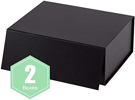 WRAPAHOLIC 2Pcs Black Gift Box 8.3x6.5x3.1 Inches, Collapsible Gift Box with Magnetic Closure for Party, Wedding, Gift Wrap, Bridesmaid Proposal, Storage
