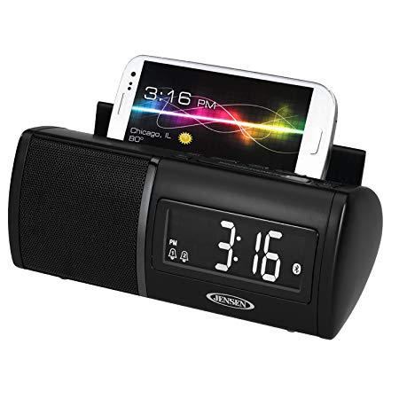 JENSEN JBD-100 Universal Bluetooth Clock Radio with Charging for Smartphones