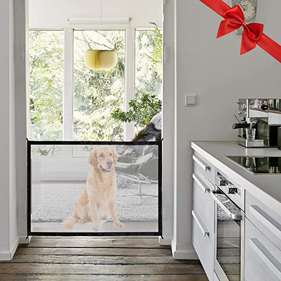 Cherioll Pet Safety Gate, Pet Magic Gate, Dogs Gate, Easy to Install,Portable Mesh Folding Safety Fence, Safe Guard for Dogs Pet Keep Dogs Away from Kitchen/Upstairs/Indoor