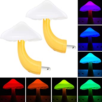 2 Pieces LED Mushroom Night Lamp Plug in Lamp Mushroom Night Light 7-Color Changing Magic Mini Mushroom Night Lights for Adults Kids Thanksgiving Christmas