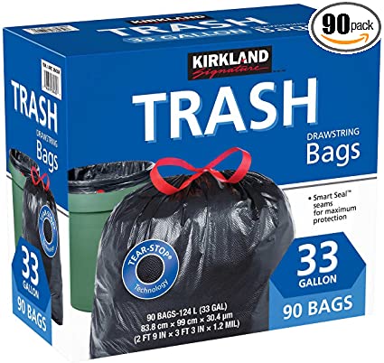 Kirkland Signature Drawstring Trash Bags - 33 Gallon - Xl Size - (90 count)