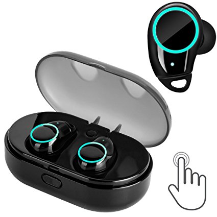 True Wireless Earbuds,Bluetooth Headphones Touch Control TWS BT 4.2 Headset with Mic Charging Box Mini Stereo Sports Gym Running Earphones Sweatproof Dual In-Ear Phone Earpieces for iPhone/Android