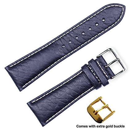 deBeer brand Sport Leather Watch Band (Silver & Gold Buckle) - Navy 22mm