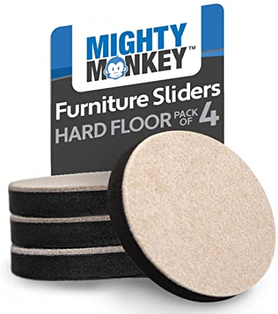 Mighty Monkey Furniture Sliders, 4 Pack, Felt for Hard Floor Surfaces Moving Kit, Chair Leg Floor Protectors, Soft Coaster Pads Help Easily Move Couches, Sofa, Heavy Large Furniture Mover Gliders