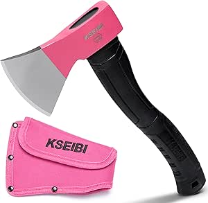 KSEIBI Hatchet with Sheath, Camping Axe for Splitting and Kindling Wood, Forged Steel Blade with Anti-Slip and Shock Reduction Handle Great Throwing Hatchets Pink