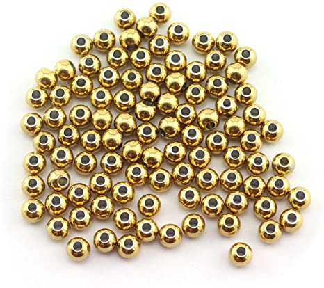 Tegg 100pcs 6mm Smooth Round Spacer Beads DIY Crafts Making Jewelry Findings Accessories 304 Stainless Steel Seamless Loose Beads 2mm Hole Gold