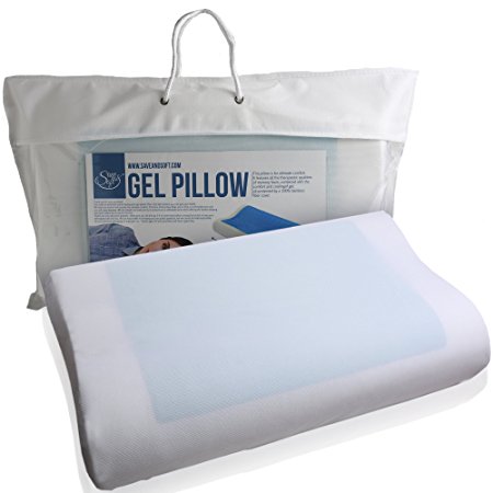Save & Soft Memory Foam Pillow with Cooling Gel - Prevents Back and Neck Pain - Infused Aloe Vera Bamboo Washable Cover - for Back, Stomach and Side Sleepers Against Cervical Pain and Sore Neck