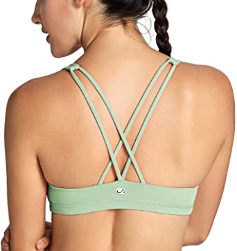 CRZ YOGA Women's Low Impact Wirefree Padded Yoga Sports Bra Strappy Back Activewear for Women