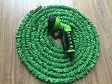 JFSG Outdoor Premier Revised Second Edition Expandable 50ft Green Garden Water Hose by JFSG Outdoor with Brass Connections and 7 Pattern Spray Nozzle with Lifetime Warranty