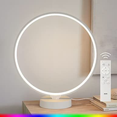 Albrillo Bedside Lamp -- Circle LED Table Lamp with Remote Control, 6 Lighting Effects, Memory Function, 4 Lighting Speeds, RGB Color Changing Nightstand Lamp, Decorative Light for Home, Office