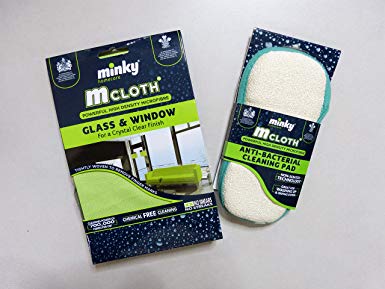 Bundle - Minky M Cloth Glass & Window Microfibre Cloths   Anti Bacterial Cleaning Pad - Mrs Hinch