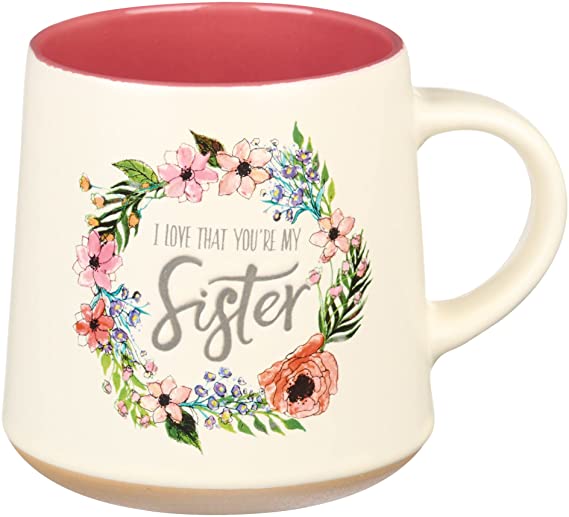 I Love That Your My Sister Ecclesiastes 4:9 Ceramic Bible Verse Coffee Mug Floral Rustic Pink & Ivory Cup for Coffee/Tea, Dishwasher Microwave Safe, 14oz