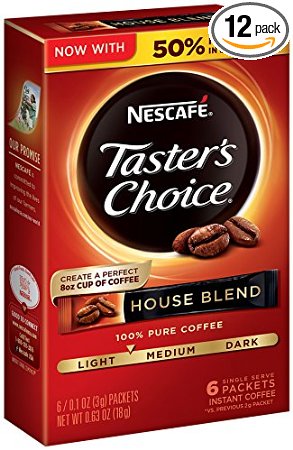 Nescafe Taster's Choice Instant Coffee, House Blend, 6 Count (Pack of 12)