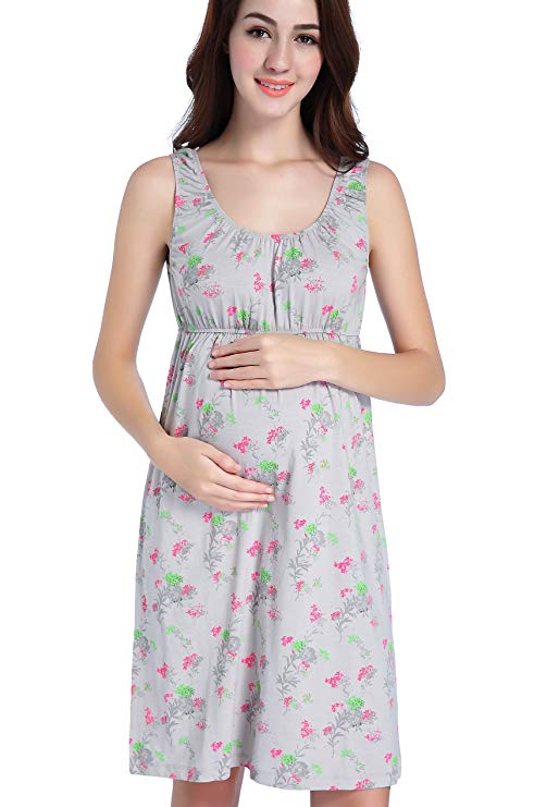 CAKYE Maternity Nursing Nightgown Dress Sleepwear Breastfeeding Pregnancy Pajamas