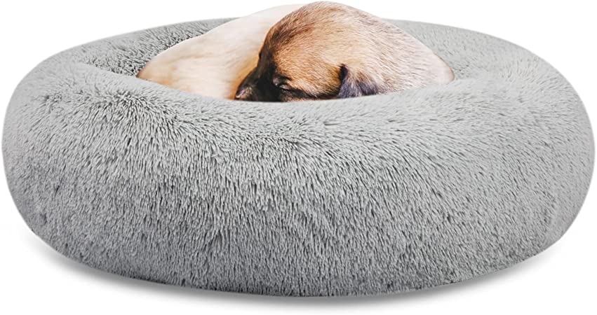 SAVFOX Calming Dog Bed, Anti Anxiety Dog Bed, Plush Donut Dog Bed for Small Dogs, Medium, Large & X-Large, Soft Fuzzy Comfy Dog Bed in Faux Fur, Washable Cuddler Pet Bed, Multiple Sizes XS-XL