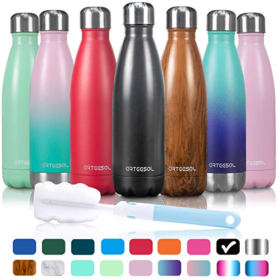 Arteesol Water Bottle | Cola Shape Bottle | Leakproof Keep Hot&Cold | Double Wall Vacuum 18/8 Stainless Steel Bottle | Narrow Mouth Personalized Texture-For Outdoor Sports Camping Traveling