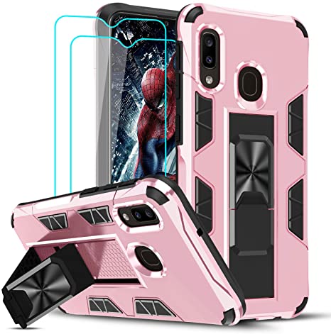 LeYi Compatible with Samsung A20 Case, Samsung Galaxy A20 Case with 2 Tempered Glass Screen Protector, Military-Grade Shockproof Built-in Car Mount Kickstand Women Phone Case for Galaxy A20,Rose Gold