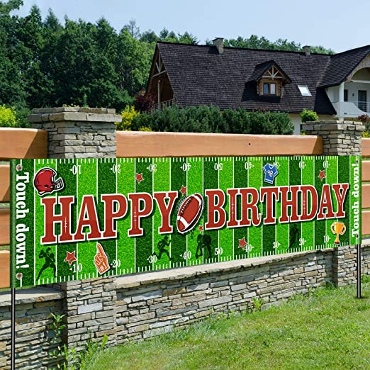 Football Happy Birthday Banner Football Themed Party Decorations Super Bowl Sunday Game Day Sports Fan Supplies Boy Birthday Party Favors (70.8 x 15.7 Inch)