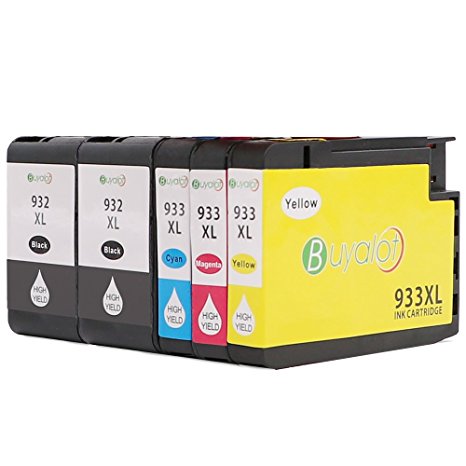 Buyalot Compatible Ink Cartridges Replacement for 932 933 High Yield, 5 Packs(2 Black 1 Cyan 1 Magenta 1 Yellow), Compatible With Officejet 6700 6600 6100 7110 7610 7612 Printer