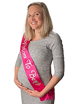 Mom to be Sash - Soft, Pink Satin with Silver Glitter - Baby Shower Sash for Mom - Baby Girl or Twins - Neutral - Best Baby Shower Gift or Baby Shower Decorations